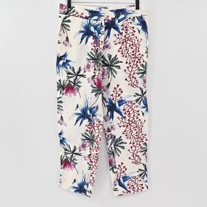 MAJE Paolo Silk Pants Womens Size S Tropical Floral Linen Straight Leg Boho FLAW